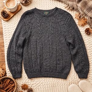 Vintage J.Crew Wool Sweater L Gray Cable Knit Pullover Crewneck Classic